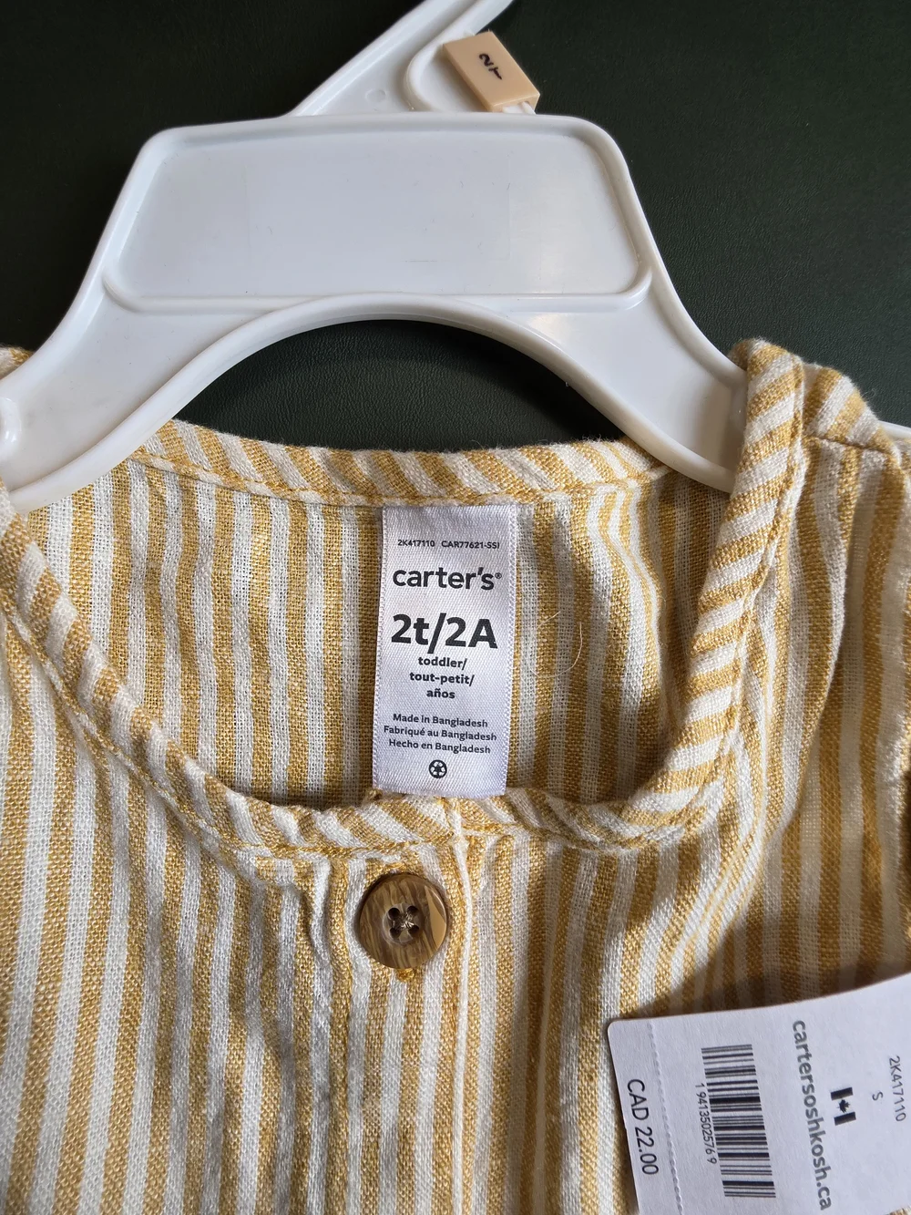 Carter's Yellow and White Stripe Button-Front Girls' Dress